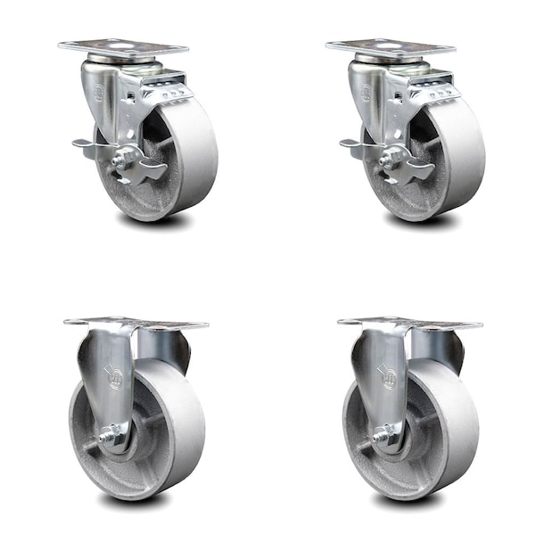 4 Inch Semi Steel Cast Iron Swivel Top Plate Caster Set with 2 Brake 2 Rigid SCC